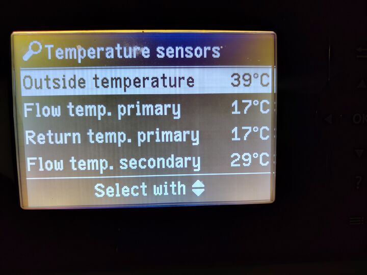 Primary and secondary temperature sensors. Front control panel.