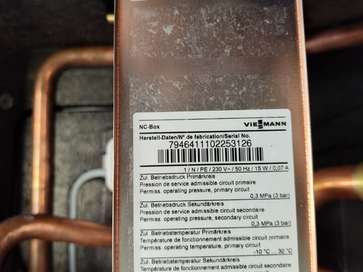 NC-Box plate heat-exchanger label. Open enclosure · centre.