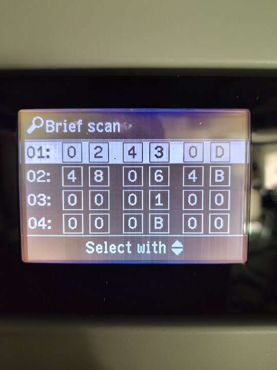 Controller, coding-card and refrigerant-controller identifiers. WO1C Brief scan · rows 01–04.