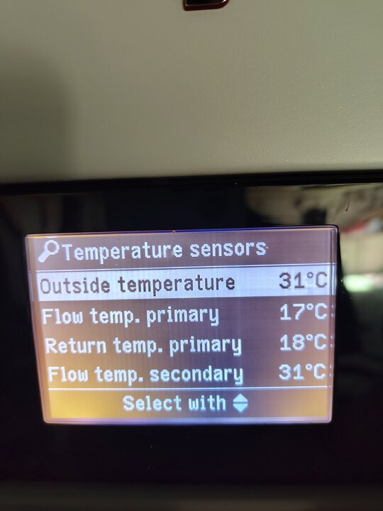 Synchronized outside and primary/secondary temperatures. Temperature sensors · page 1.